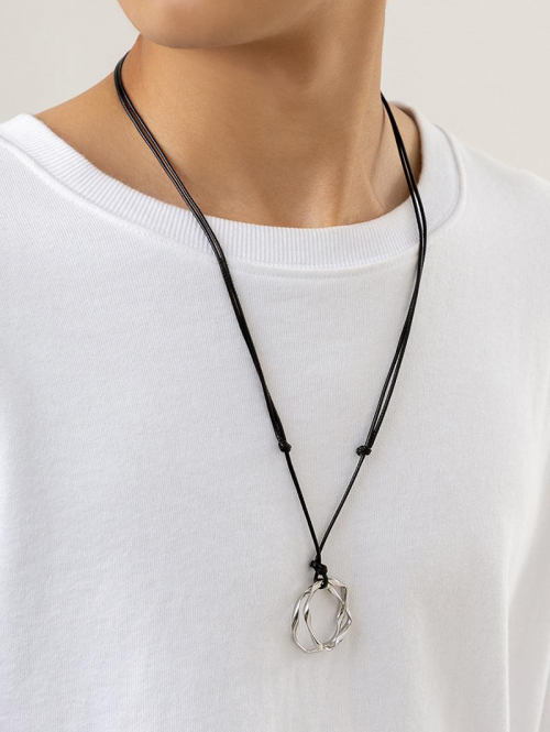 Men's Fashion Double Rings Pendant Adjustable Wax String Necklace