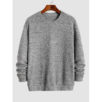 ZAFUL Men's ZAFUL Men's Crew Neck Heathered Fluffy Knitted Drop Shoulder Pullover Sweatshirt L Gray