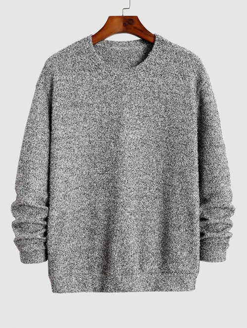 ZAFUL Men's ZAFUL Men's Crew Neck Heathered Fluffy Knitted Drop Shoulder Pullover Sweatshirt L Gray