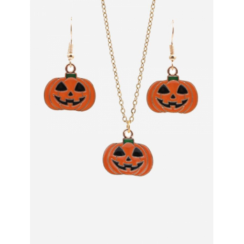 Halloween Pumpkin Pendant Necklace Earrings Set For Women