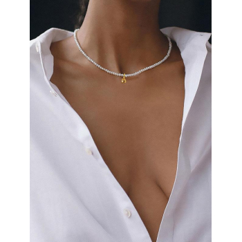 Women's Elegant 925 Silver Beads Pendant Natural Freshwater Pearl Choker Necklace For Women