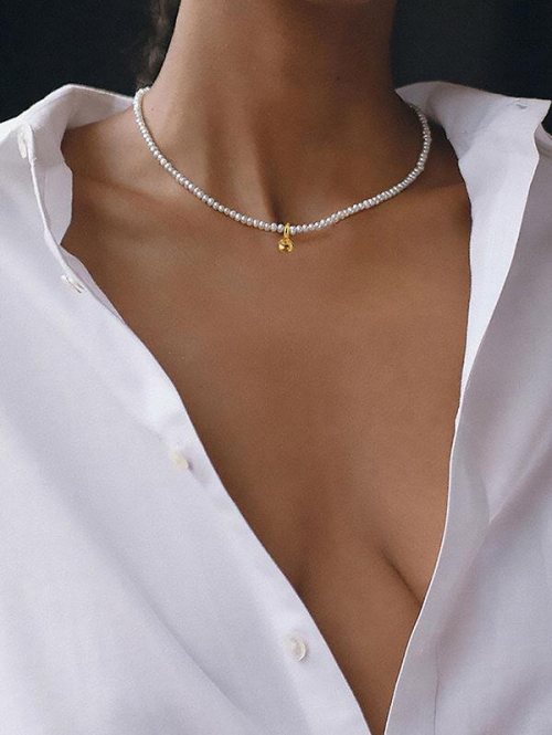 Women's Elegant 925 Silver Beads Pendant Natural Freshwater Pearl Choker Necklace For Women