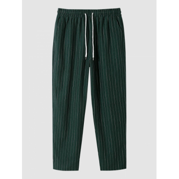 ZAFUL Men's ZAFUL Men's Striped Cotton and Linen Textured Straight Leg Drawstring Casual Pants M Deep green