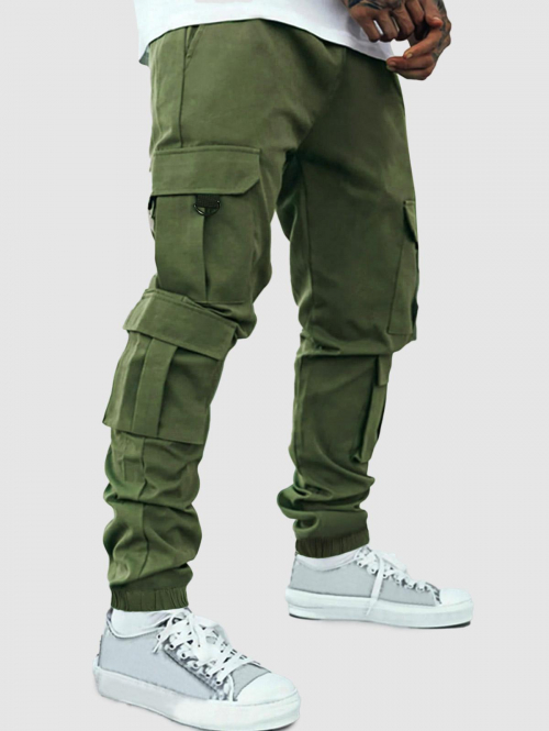 ZAFUL Men's ZAFUL Men's Streetwear Solid Color Multi-pockets Design Techwear Beam Feet Drawstring Cargo Pants Xl Deep green