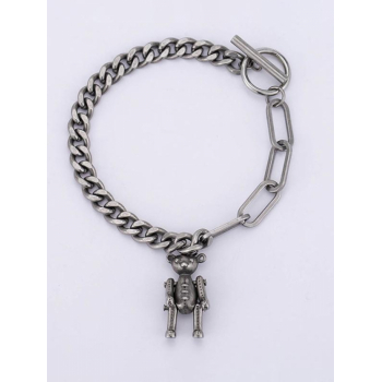 Titanium Steel Bear Pendant Toggle Clasp Chain Bracelet