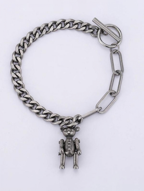 Titanium Steel Bear Pendant Toggle Clasp Chain Bracelet