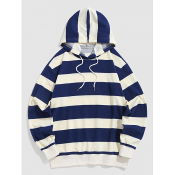 ZAFUL Men's ZAFUL Men's Daily Colorblock Two Tone Striped Drawstring Pullover Hoodie M Deep blue