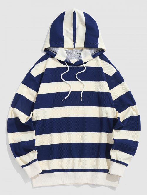 ZAFUL Men's ZAFUL Men's Daily Colorblock Two Tone Striped Drawstring Pullover Hoodie M Deep blue