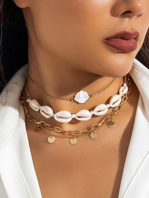 Women's 4Pcs Shell Pendant Beach Holiday Choker Necklaces For Women