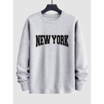 ZAFUL Men's Men's NEW YORK Letter Crew Neck Casual Pullover Sweatshirt L Light gray