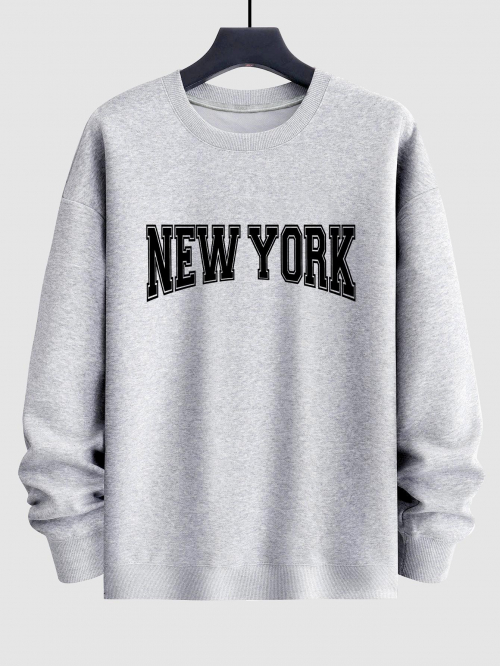 ZAFUL Men's Men's NEW YORK Letter Crew Neck Casual Pullover Sweatshirt L Light gray