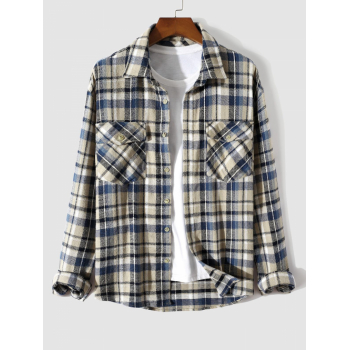 ZAFUL Men's ZAFUL Men's Daily Casual Plaid Flap Cargo Pockets Button Up Long Sleeve Flannel Shirt Jacket Shacket L Light coffee