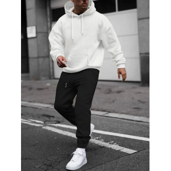 ZAFUL Men's Men's Matching Sweatsuit Co Ord Solid Color Fleece Lining Essentials Pullover Hoodie and Casual Sweatpants Set White