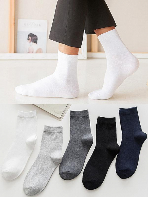 ZAFUL Men's 5Pairs Solid Color Basic Daily Crew Socks