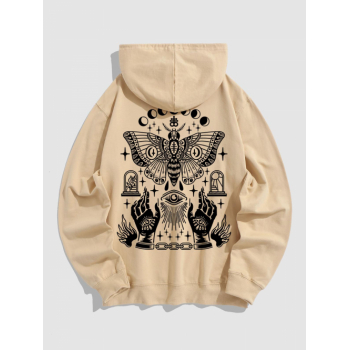 ZAFUL Men's Men's Vintage Gothic Style Butterfly Eye Hands Pattern Kangaroo Pocket Pullover Hoodie L Light coffee