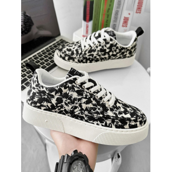 Men Men's Daily Casual Floral Print Lace Up Thick Bottom Board Shoes