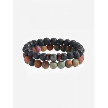 Men's 2PCs Natural Lava Rock Stone Beads Strand Bracelets