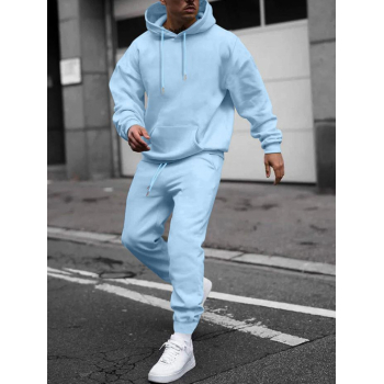 ZAFUL Men's Men's Matching Sweatsuit Co Ord Solid Color Fleece Lining Essentials Pullover Hoodie and Casual Sweatpants Set Blue