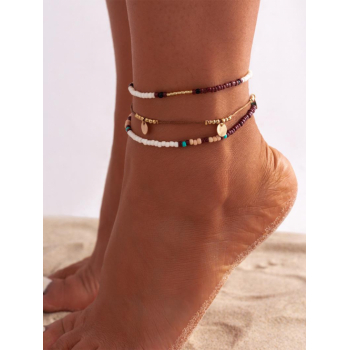 Fashion Women Women's 3 PC Boho Beading Metal Beach Vacation Anklet