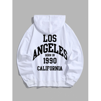 ZAFUL Men's Men's Vintage LOS ANGELES Letter 100% Cotton Kangaroo Pocket Hoodie L White