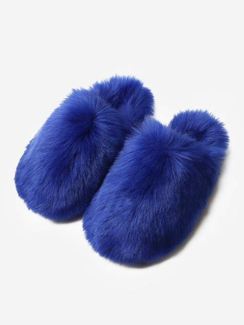 Women Winter Indoor Warmth Fluffy Faux Fur Solid Color Antiskid Slippers for Women and Men