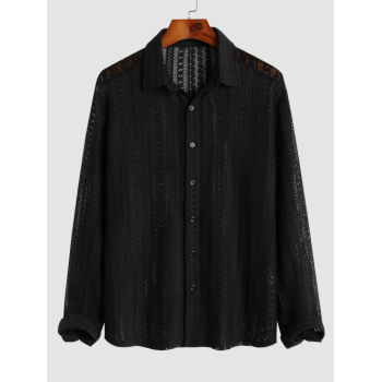 ZAFUL Men's ZAFUL Men's Sexy Party See Thru Lace Solid Color Long Sleeve Button Up Shirt M Black