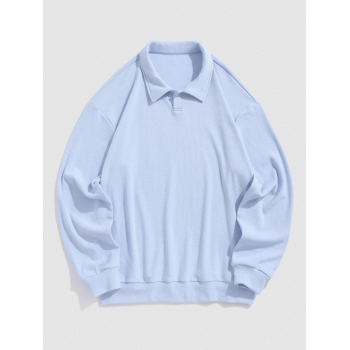 ZAFUL Men's ZAFUL Men's Athleisure Style Daily Solid Color Polo Collar Button Front Long Sleeve Pullover Jumper Knitwear L Light blue