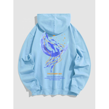 ZAFUL Men's Men's Moon Whale Slogan Graphic Pattern Kangaroo Pocket Hoodie Xl Light blue