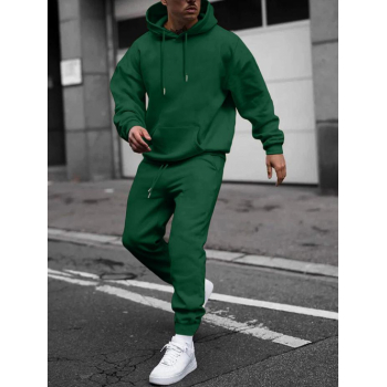 ZAFUL Men's Men's Matching Sweatsuit Co Ord Solid Color Fleece Lining Essentials Pullover Hoodie and Casual Sweatpants Set Deep green