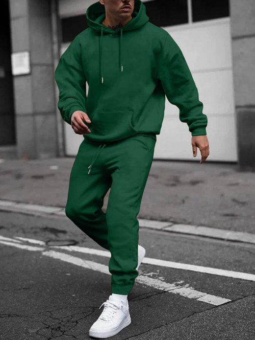 ZAFUL Men's Men's Matching Sweatsuit Co Ord Solid Color Fleece Lining Essentials Pullover Hoodie and Casual Sweatpants Set Deep green