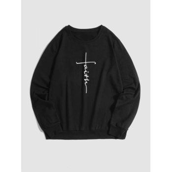 ZAFUL Men's Men's Daily Casual Faith Print Crew Neck Long Sleeve Pullover Sweatshirt Xl Black