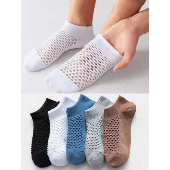 ZAFUL Men's 5Pairs See-through Mesh Hollow Out Solid Color Absorb Sweat Sports Shorts Ankle Socks