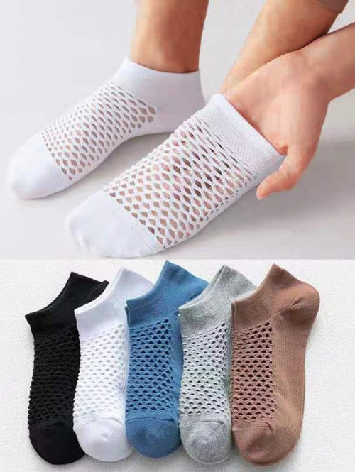 ZAFUL Men's 5Pairs See-through Mesh Hollow Out Solid Color Absorb Sweat Sports Shorts Ankle Socks