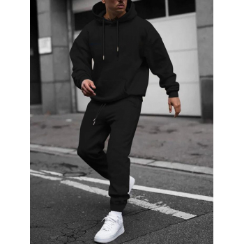 ZAFUL Men's Men's Matching Sweatsuit Co Ord Solid Color Fleece Lining Essentials Pullover Hoodie and Casual Sweatpants Set Black