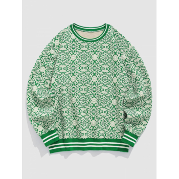 ZAFUL Men's ZAFUL Men's Crew Neck Retro Geometric Baroque Jacquard Wave Drop Shoulder Pullover Sweatshirt Xl Green