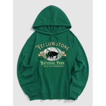 ZAFUL Men's Men's YELLOWSTONE NATIONAL PARK Letter Graphic Pattern Kangaroo Pocket Pullover Hoodie 2xl Deep green