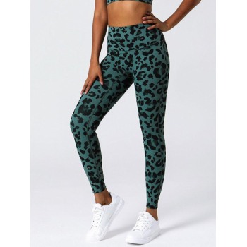 Women Sports High Waist Leopard Pattern Yoga Leggings S Green