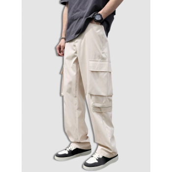 ZAFUL Men's Men's Streetwear Solid Color Side Flap Pockets Design Zip Fly Cargo Pants M White