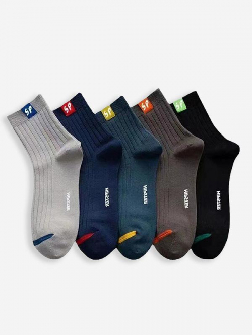 ZAFUL Men's 5Pairs Letter Pattern Daily Quarter Socks