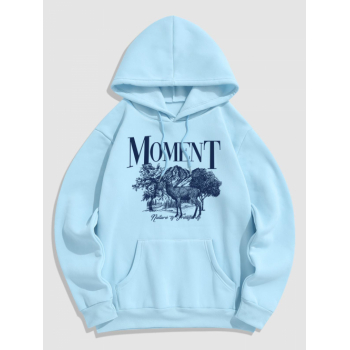 ZAFUL Men's Men's MOMENT Elk Mountain Printed Thermal Fleece-lined Kangaroo Pocket Pullover Hoodie 2xl Light blue