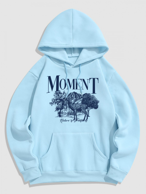 ZAFUL Men's Men's MOMENT Elk Mountain Printed Thermal Fleece-lined Kangaroo Pocket Pullover Hoodie 2xl Light blue