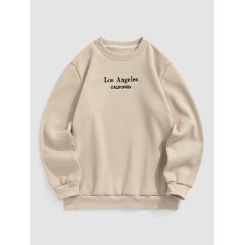 ZAFUL Men's ZAFUL Men's Casual LOS ANGELES CALIFORNIA Embroidered Fleece-lined Crew Neck Pullover Sweatshirt L Light coffee