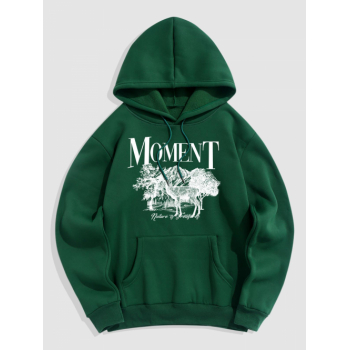 ZAFUL Men's Men's MOMENT Elk Mountain Printed Thermal Fleece-lined Kangaroo Pocket Pullover Hoodie L Deep green