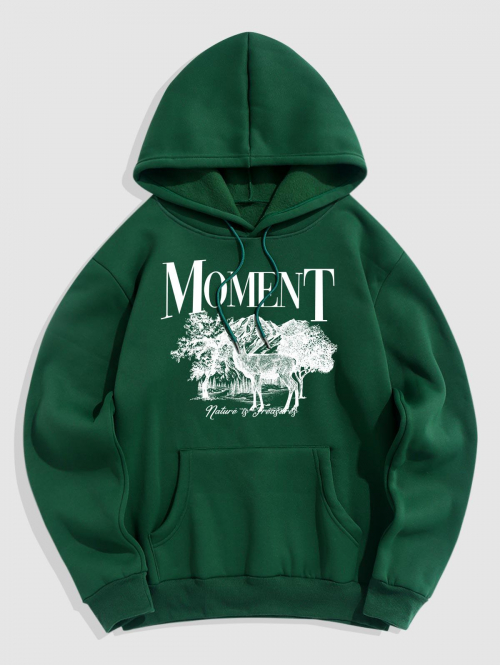 ZAFUL Men's Men's MOMENT Elk Mountain Printed Thermal Fleece-lined Kangaroo Pocket Pullover Hoodie L Deep green