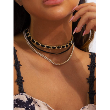 Multi-layers Rhinestone Decor Velvet Choker Necklaces For Women