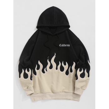 ZAFUL Men's ZAFUL Men's Casual Drawstring Colorblock Two Tone Letter California Flame Fire Embroidered Pullover Hoodie L Light coffee