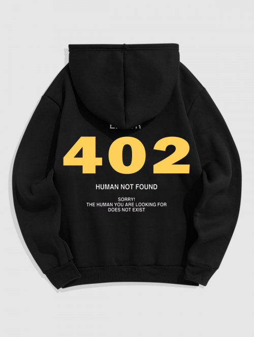 ZAFUL Men's Men's ERROR 402 Graphic Pattern Fleece-lined Kangaroo Pocket Pullover Hoodie L Black