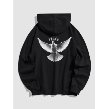 ZAFUL Men's Men's Eagle PEACE Letter Graphic Pattern Kangaroo Pocket Design Pullover Hoodie 2xl Black