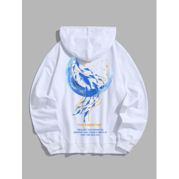 ZAFUL Men's Men's Moon Whale Slogan Graphic Pattern Kangaroo Pocket Hoodie L White