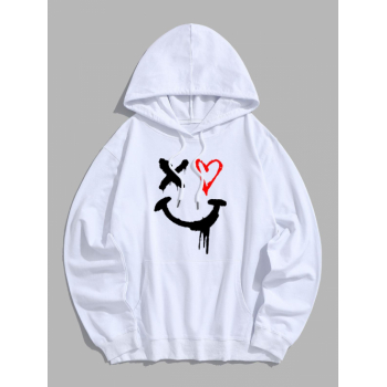 ZAFUL Men's Men's Casual Heart Drippy Smile Face Kangaroo Pocket Cotton Hoodie M White